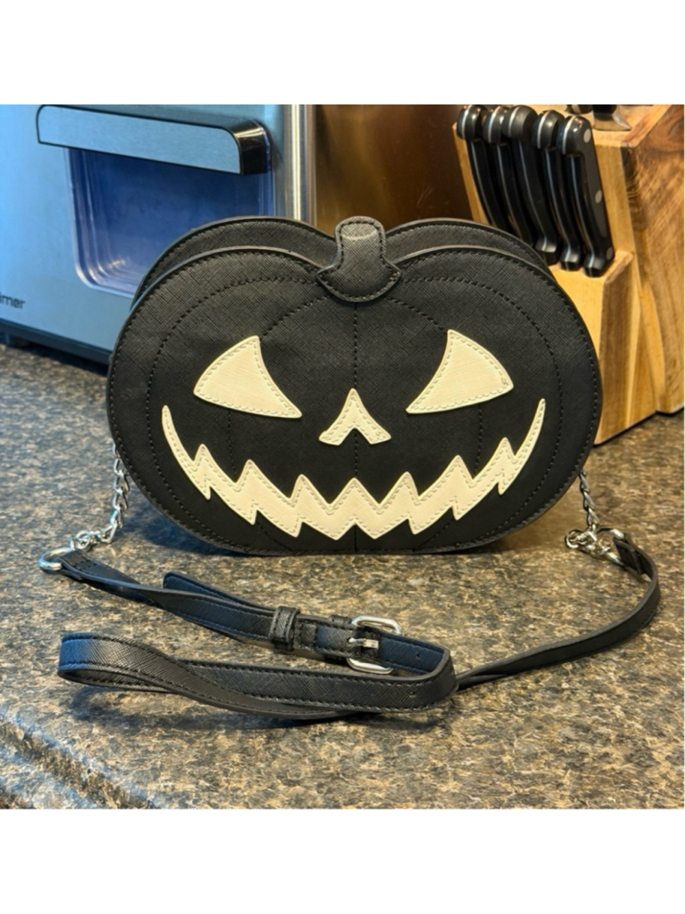 Mad Engine Glow in the Dark Jack-O-Lantern Black Pumpkin Crossbody Bag